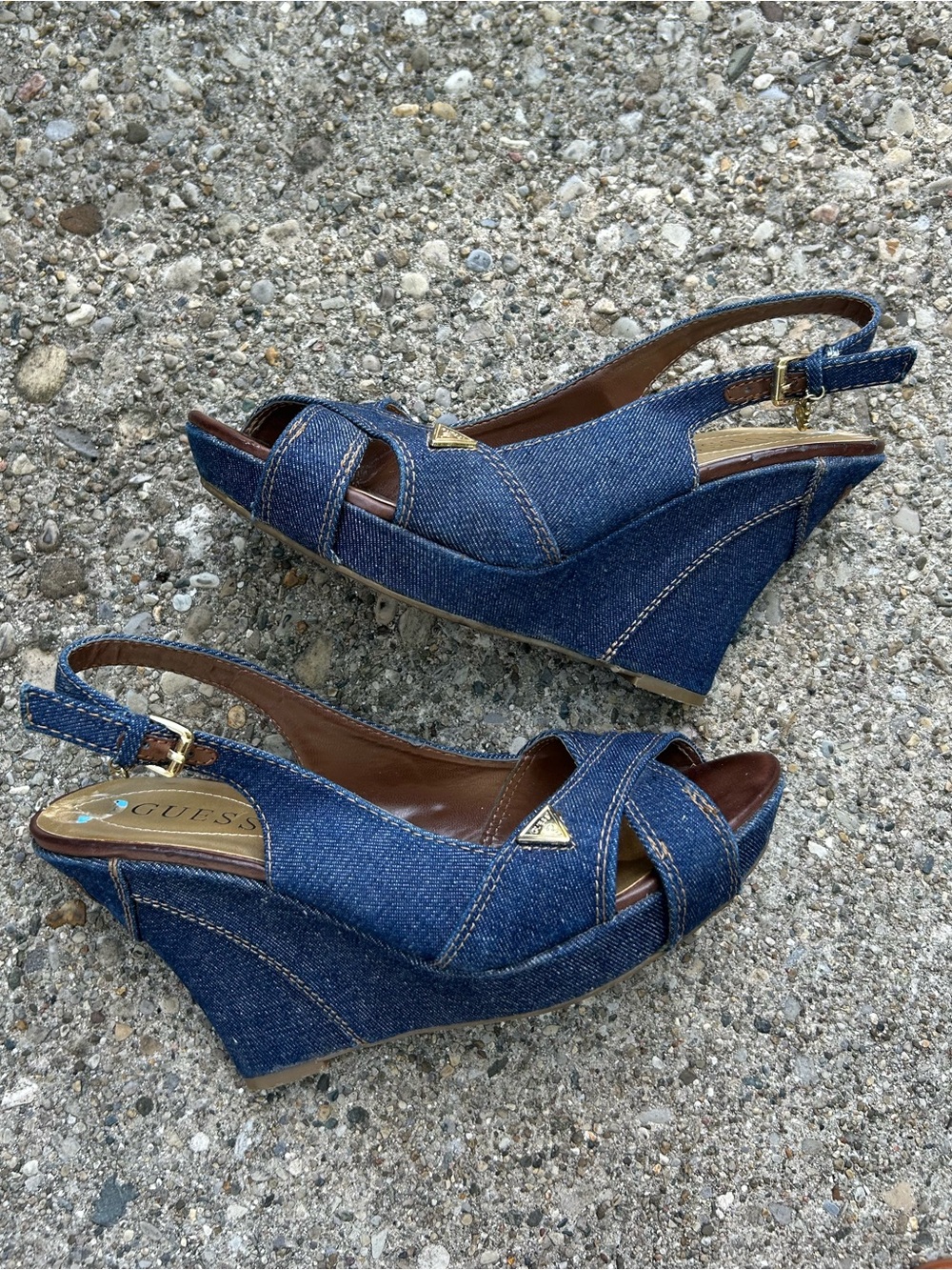GUESS Denim Wedge Sandals Size 7.5 Women’s Y2K Blue Heels
